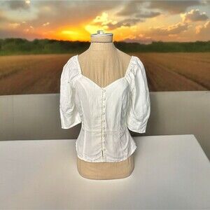 Something Navy Rayon/Linen Ivory Peasant Boho Blouse NWOT Size XS